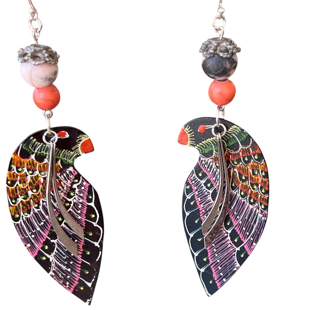 Hand crafted earrings using vintage hand painted wood birds
